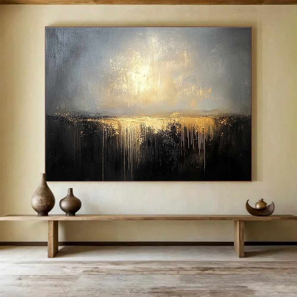 Oversized Canvas Art in Blue, Gold, and Beige Textured Abstract Style WB269