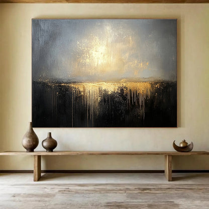 Oversized Canvas Art in Blue, Gold, and Beige Textured Abstract Style WB269