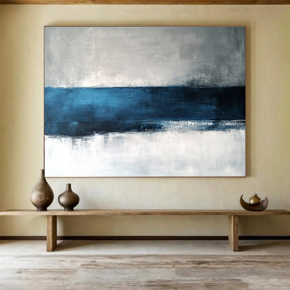 Big Size Blue, Gray, and White Abstract Minimalist Seascape - Acrylic Painting WB282