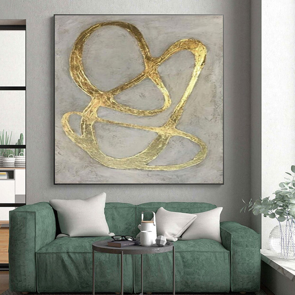 Hand Painted Art Gold and Gray Textured Abstract Art HS677