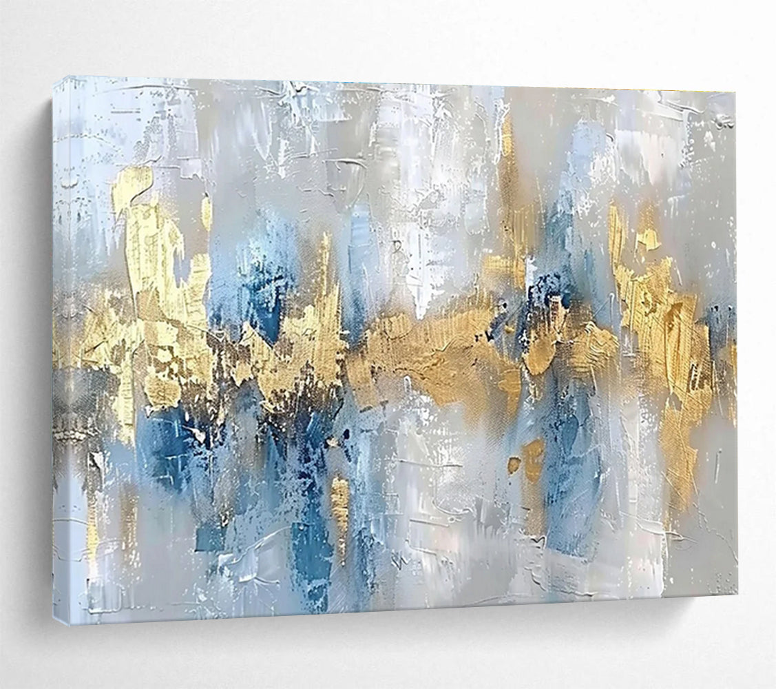 Huge Size Gray, Blue and Gold Abstract Textured Painting WB193