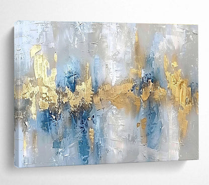 Huge Size Gray, Blue and Gold Abstract Textured Painting WB193