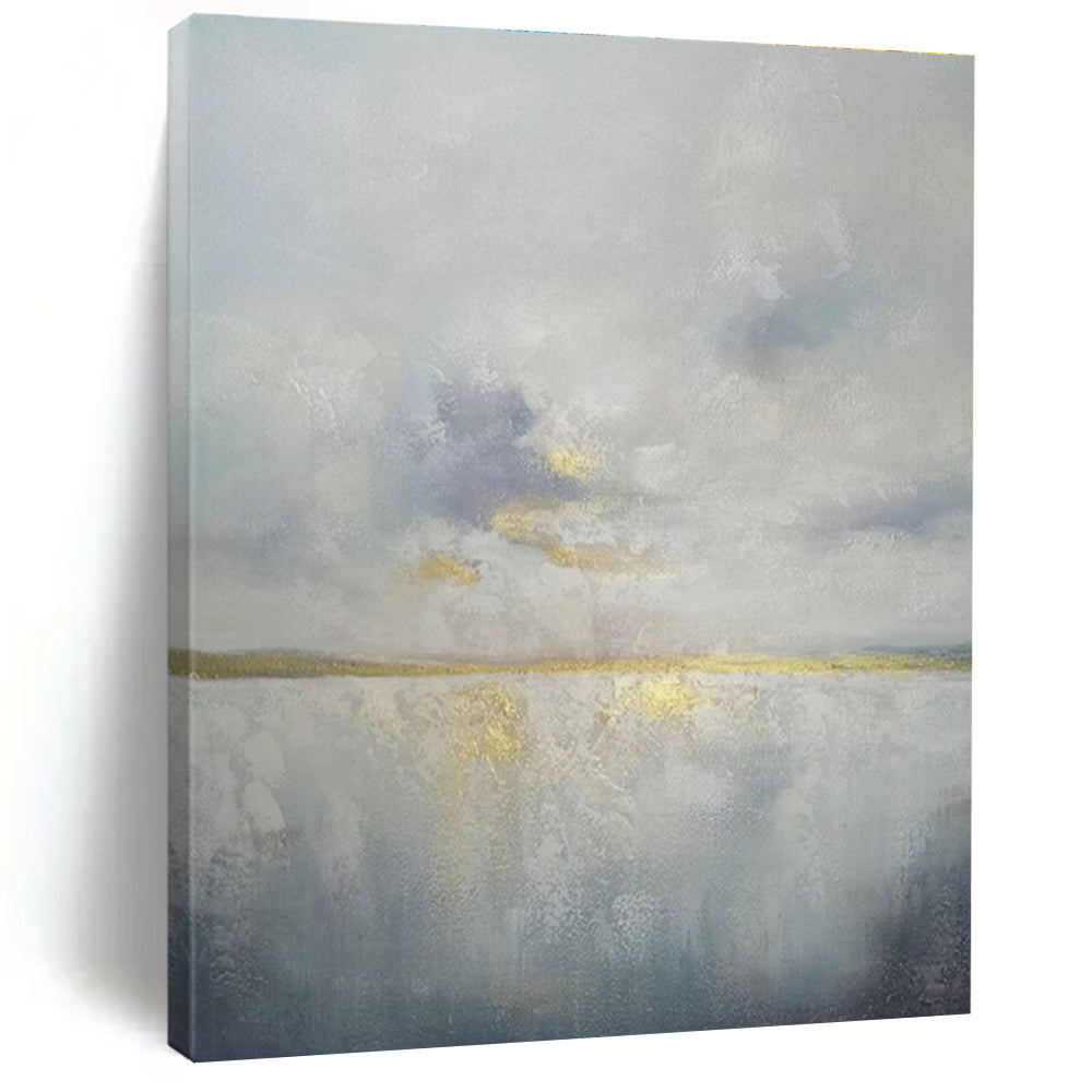 Minimalist Canvas Art Gray, White, and Gold Textured Abstract Painting On Canvas HS773