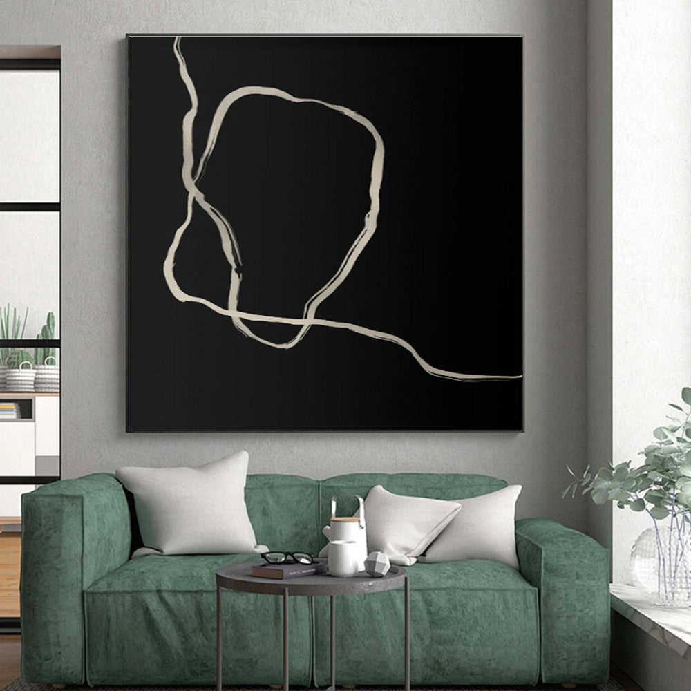 Handmade Art Black & Beige Line Abstract, Minimalist Canvas Art HS412