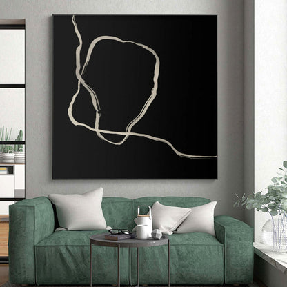 Handmade Art Black & Beige Line Abstract, Minimalist Canvas Art HS412