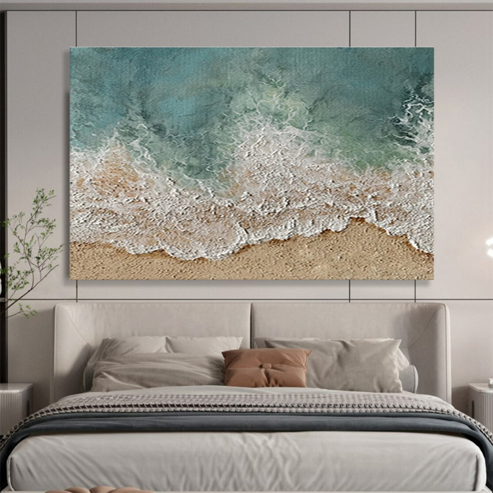 Big Size Turquoise and Beige Textured Coastal Abstract Art WB226