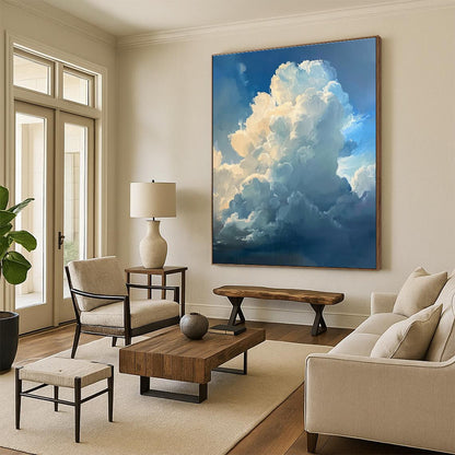 Blue, White Abstract Cloudscape Art For Bedroom and Living Room WS442