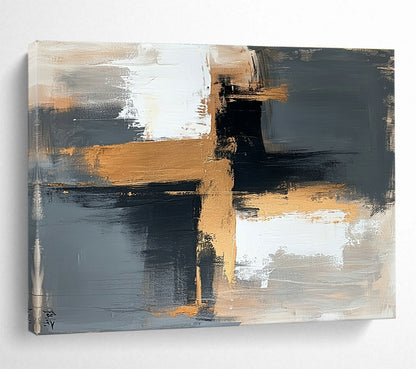 Contemporary Abstract Art with Black, White, Gold and Gray Colors, Minimalist Geometric Abstract Theme WB329