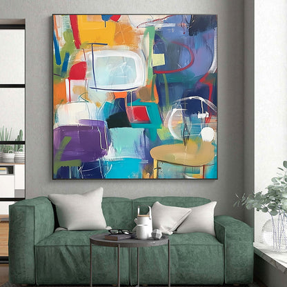Large Contemporary Wall Art Multicolor Abstract Shape Painting For Sale HS152