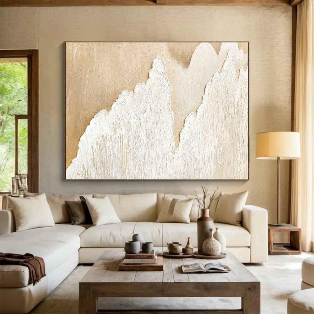 Handmade Art Beige and White Textured Abstract Landscape HS679