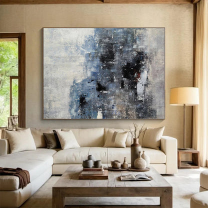 Handmade Art Gray & Blue Textured Abstract, Minimalist Canvas Art HS419