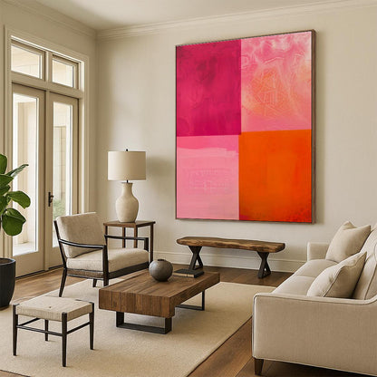 Cool Abstract Paintings Pink, Orange, and Red Geometric Abstract Painting On Canvas HS787