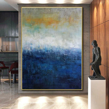 Acrylic Modern Art Paintings Blue, Orange, and Neutral Abstract Landscape HS604