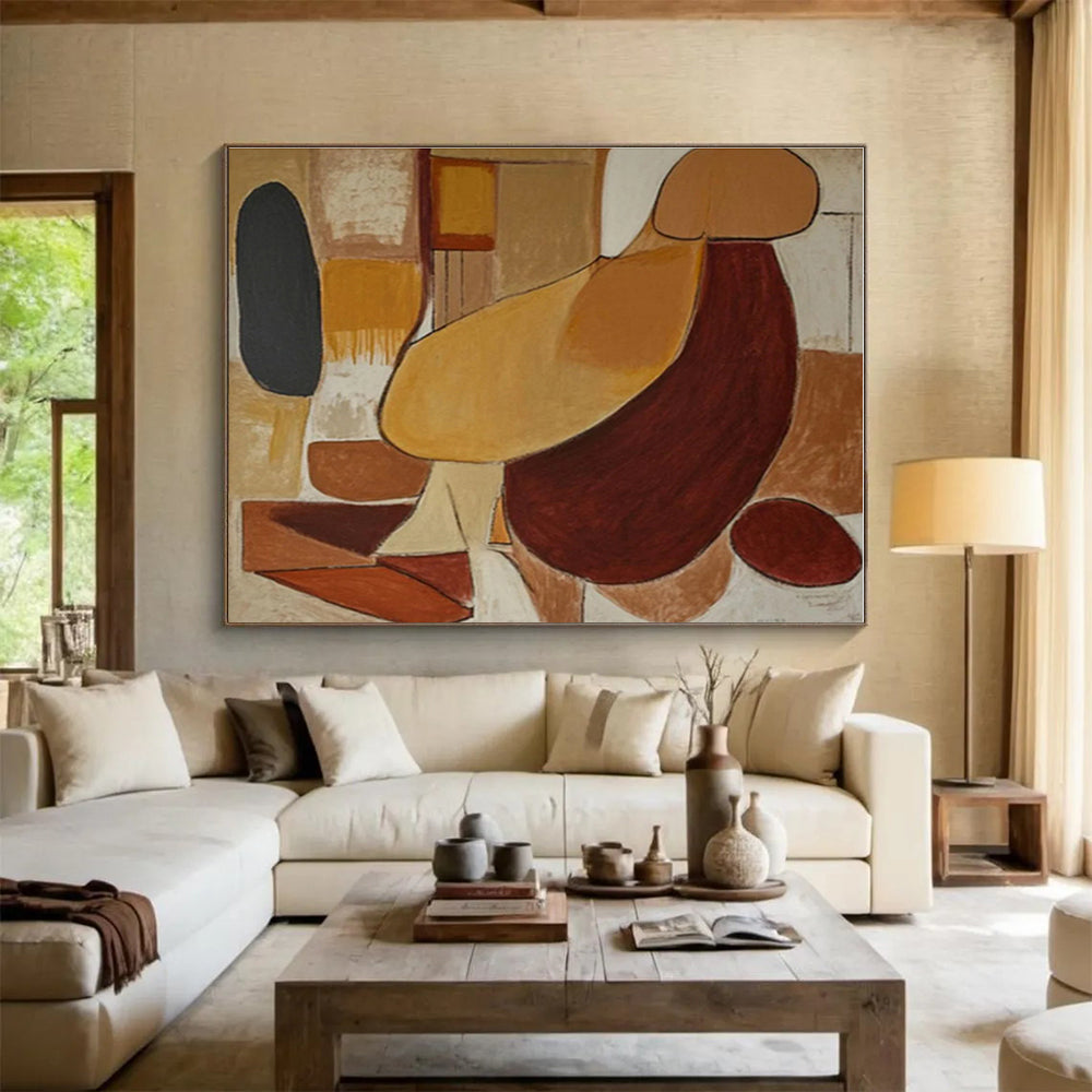 Brown, Beige, Black Abstract Shapes Acrylic Painting WB029