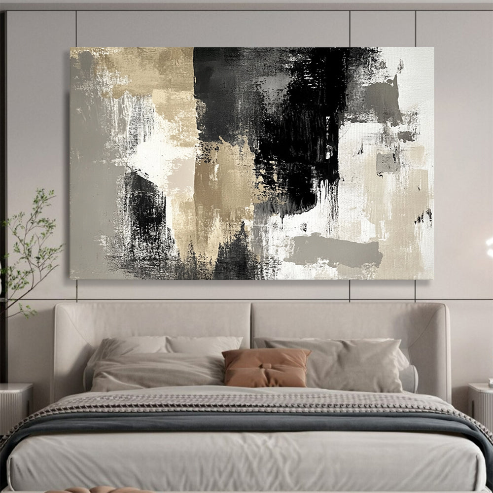 Huge Size Black, Gray, and Gold Abstract Textured Art - Acrylic Painting WB274