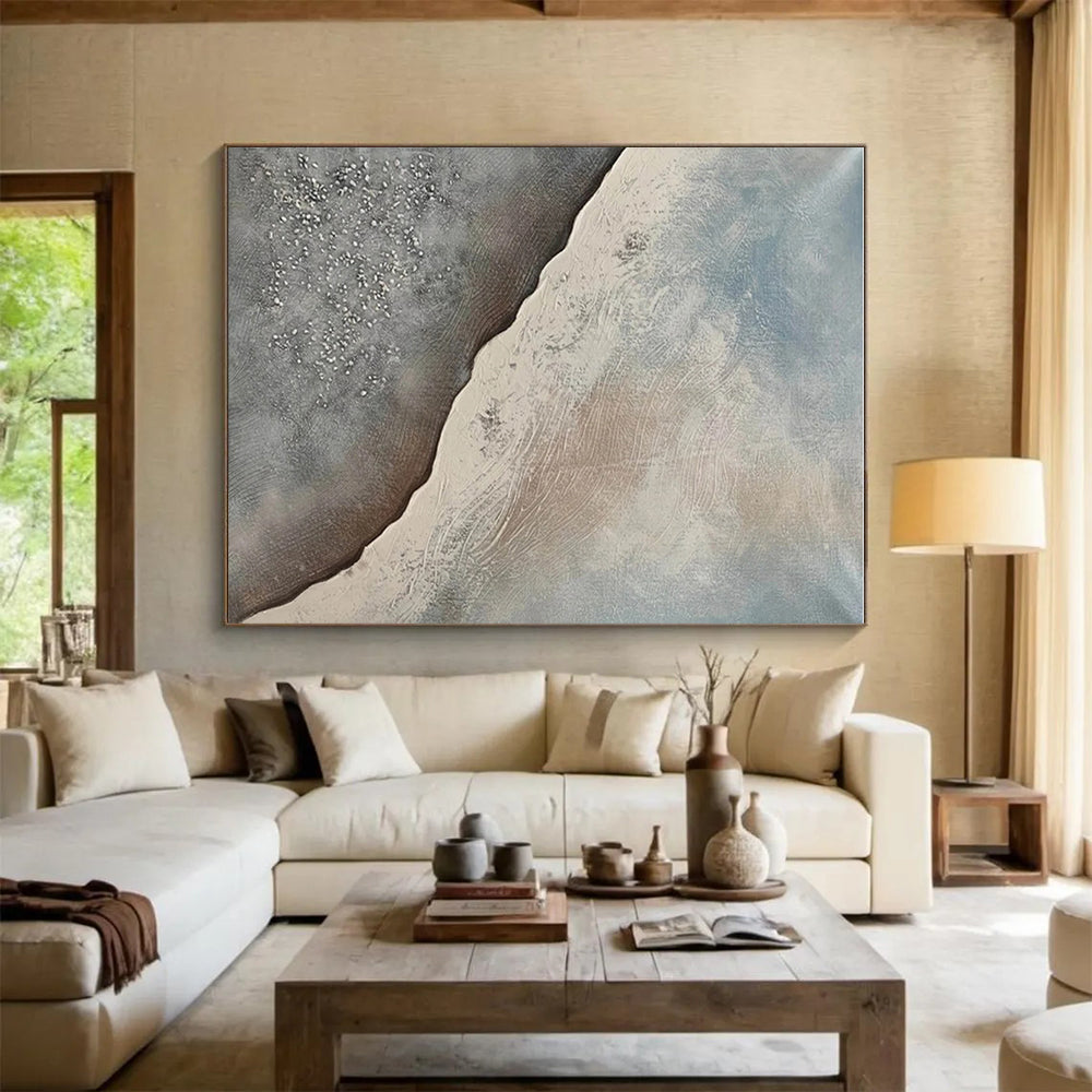 Large Size Gray & Beige Textured Abstract Landscape Art HS408