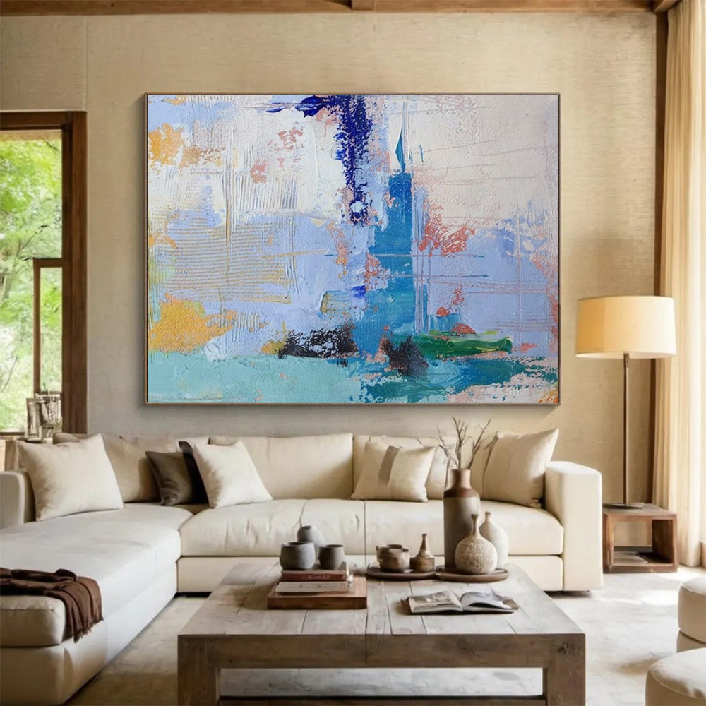 Acrylic Modern Art Paintings Blue, Green, and Yellow Dynamic Abstract Art HS767