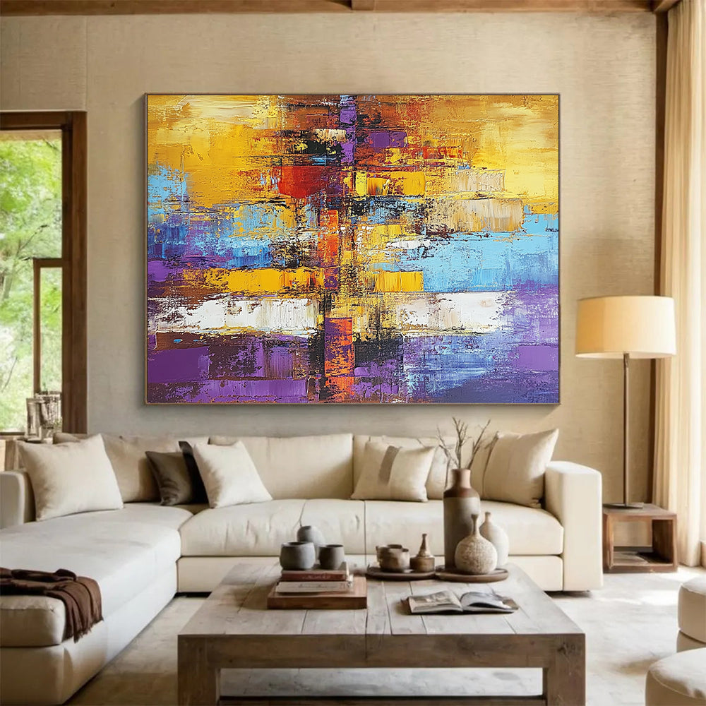 Gaint Canvas Art Multicolor Abstract Cityscape Painting For Sale HS121