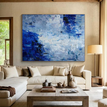Oversized Canvas Art Blue and Gray Abstract Textured Painting WB152