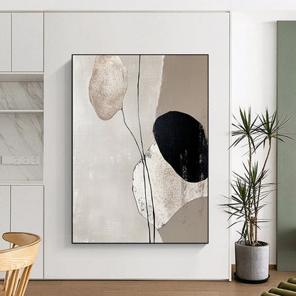 Minimalist Canvas Art Black, White, and Beige Organic Shapes Abstract Painting HS174