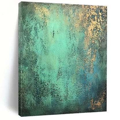 Modern Art Acrylic Teal and Gold Patina Abstract Painting HS178