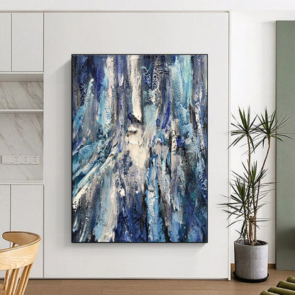 Large Contemporary Wall Art Blue and White Textured Abstract Art HS755