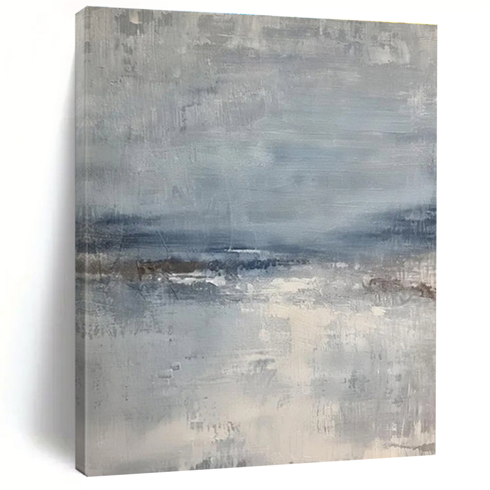 Hand Painting Blue & Gray Abstract Seaside Landscape Art HS372