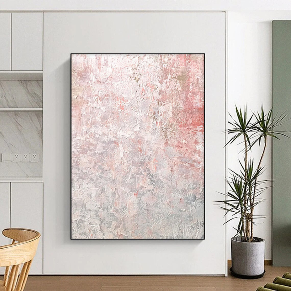 Hand-Painted Pink & Gray Textured Abstract, Acrylic Modern Art Painting HS291