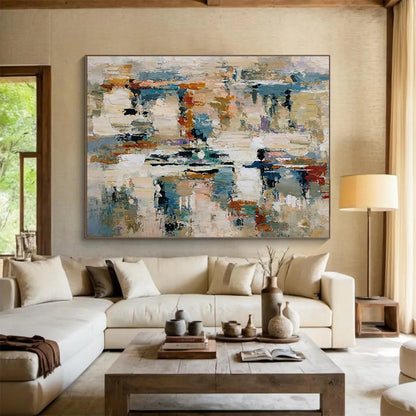 Oversized Canvas Art Multicolor Abstract Textured Composition, Abstract Acrylic Painting WB172