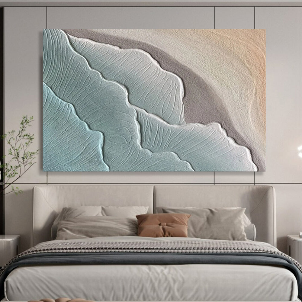 Hand Painted Art: Teal and Beige Textured Geometric Abstract Painting WB342