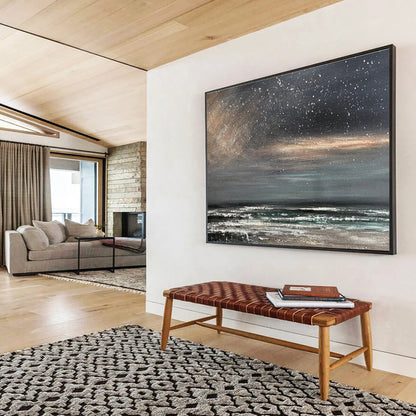 Gray, Black, White Abstract Starry Seascape Art For Sale WB409
