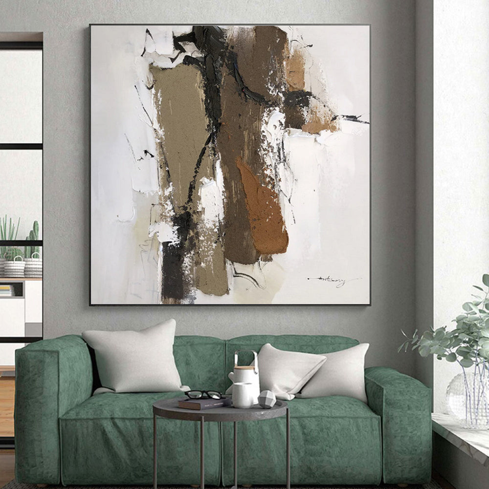 Hand Painting with Brown, Beige, Black and White Colors, Textured Abstract Theme HS467