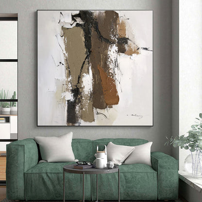 Hand Painting with Brown, Beige, Black and White Colors, Textured Abstract Theme HS467