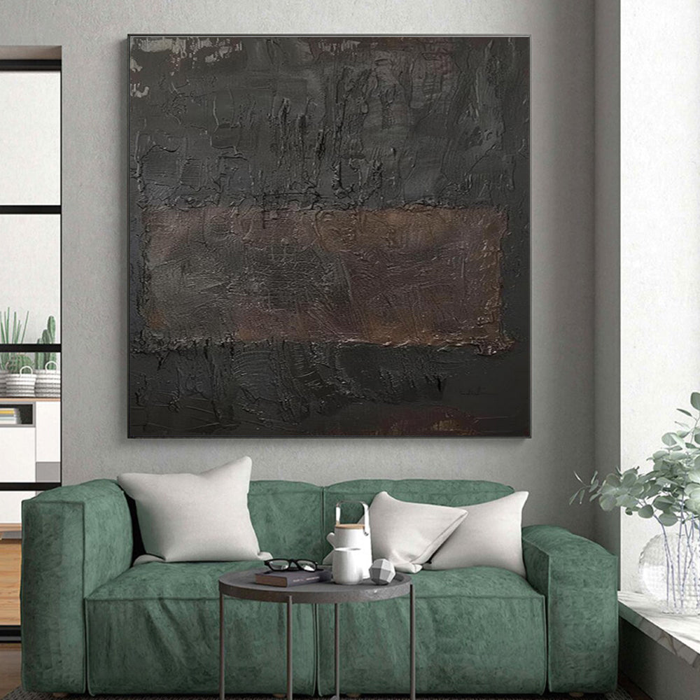 Gaint Canvas Art Black & Brown Textured Abstract, Oversized Abstract Wall Art HS303