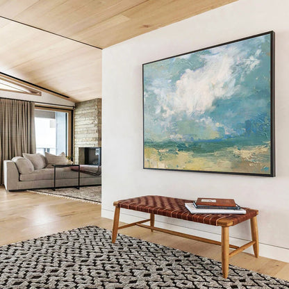 Blue, Green, Beige Abstract Landscape Art For Sale WB384