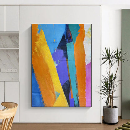 Hand-Painted Multicolor Abstract Geometric Shape Painting For Sale HS069