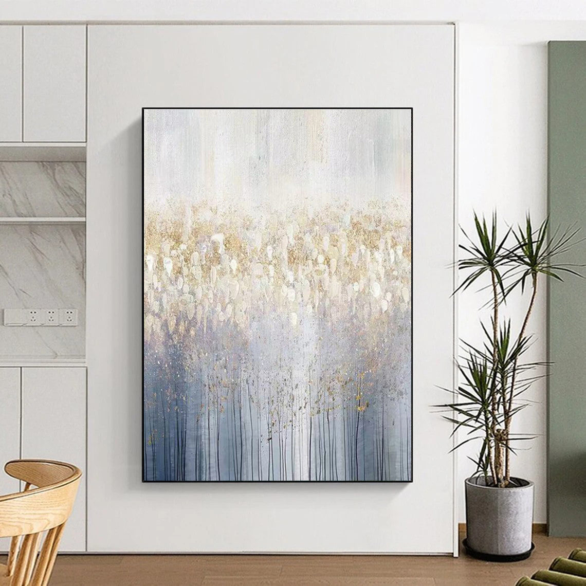 Handmade Art Oversized Abstract Wall Art with Gold, Gray, White Textures - Acrylic Modern Art Painting HS512