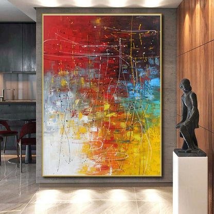 Unique Abstract Art Red, Yellow & Blue Gestural Abstract, Large Contemporary Wall Art HS249