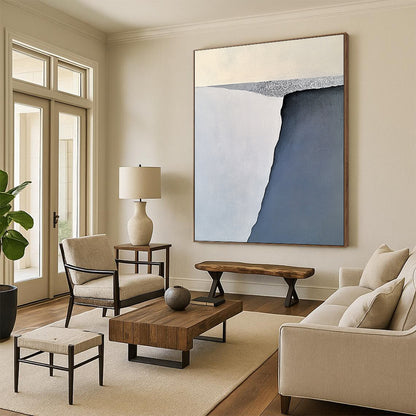 Minimalist Canvas Art Gray and White Abstract Landscape Painting For Sale HS163