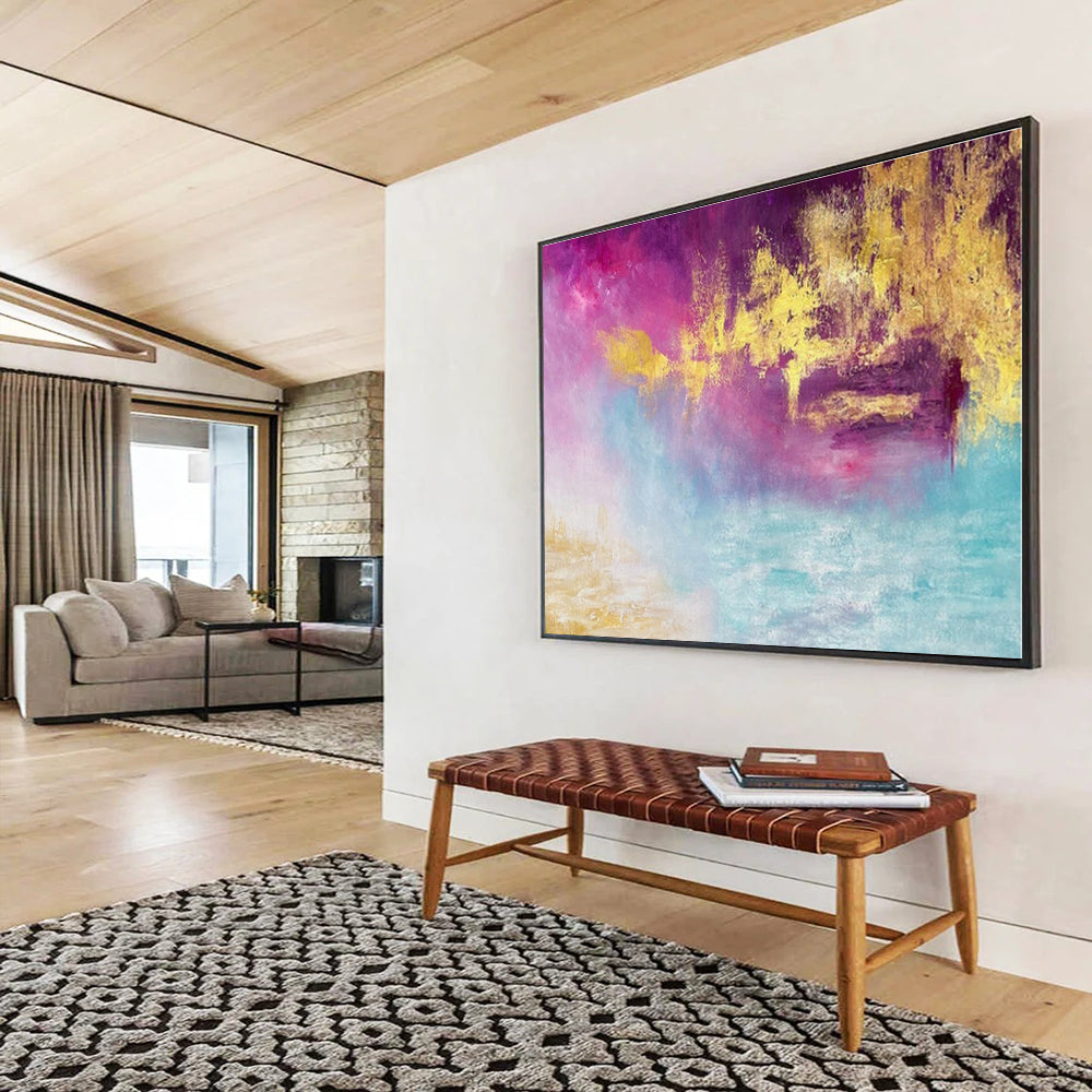 Purple, Pink, Gold, Blue Abstract Fluid Landscape Acrylic Painting WB012