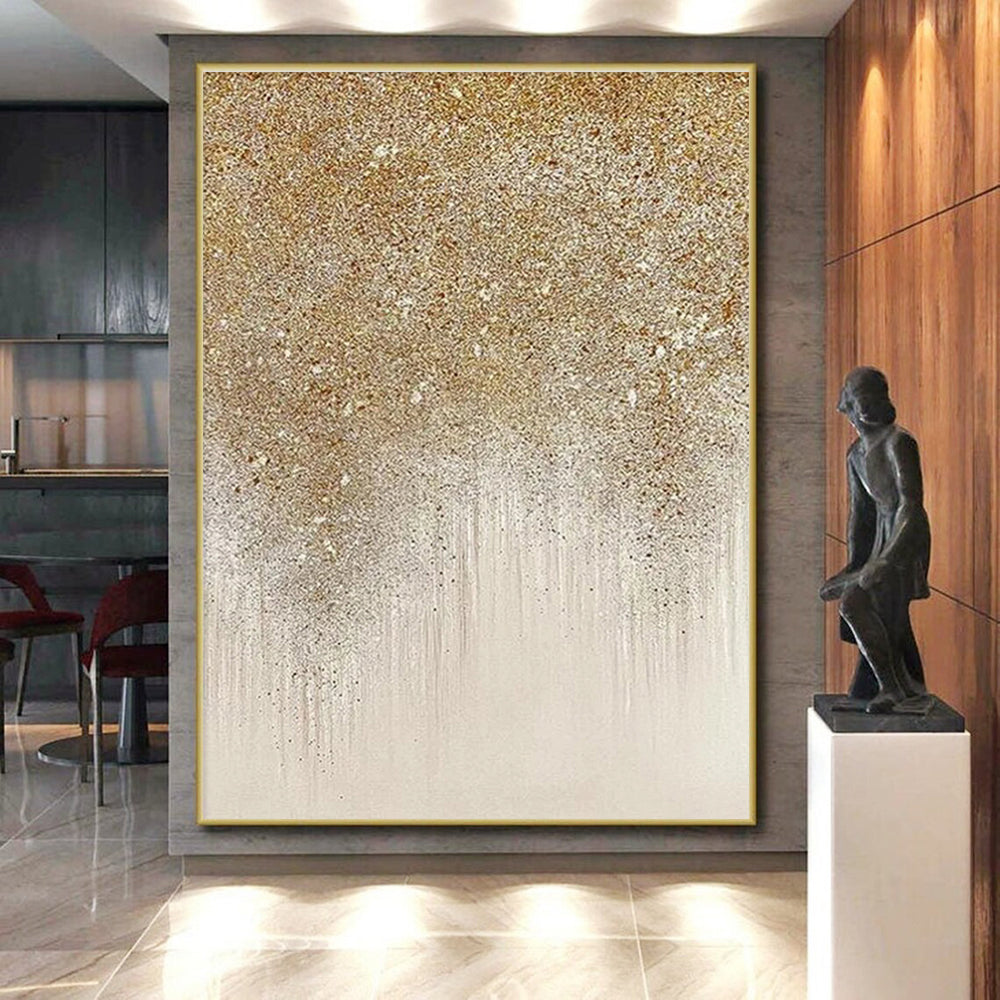 Oversized Abstract Wall Art Gold & Silver Glitter Textured Art HS380