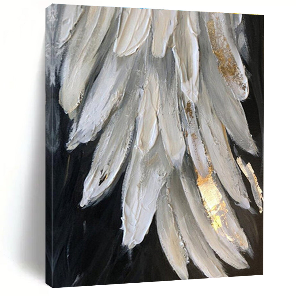 White and Gold Textured Feather Abstract Painting For Sale Online WS469