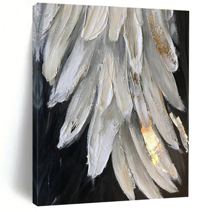 White and Gold Textured Feather Abstract Painting For Sale Online WS469