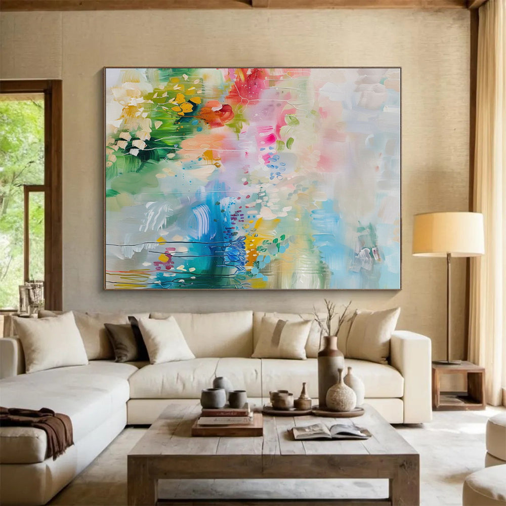 Large Contemporary Wall Art Multicolor Floral Abstract Art HS717