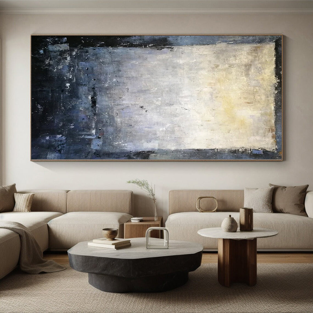 Huge Size Gray and Blue Abstract Textured Painting For Sale HS098