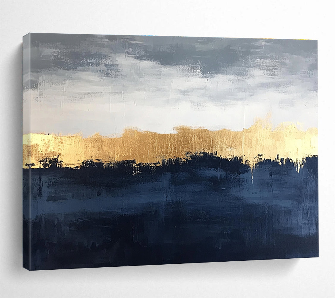 Oversized Canvas Art in Gray, Black, and Gold Textured Landscape Abstract Painting WB261