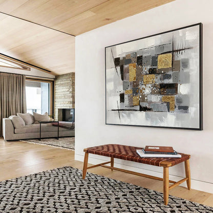 Big Size Gray, Gold and Black Abstract Geometric Painting WB091
