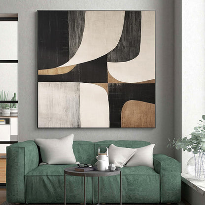 Acrylic Modern Art Paintings Black, Beige, and Gray Geometric Abstract Art HS764
