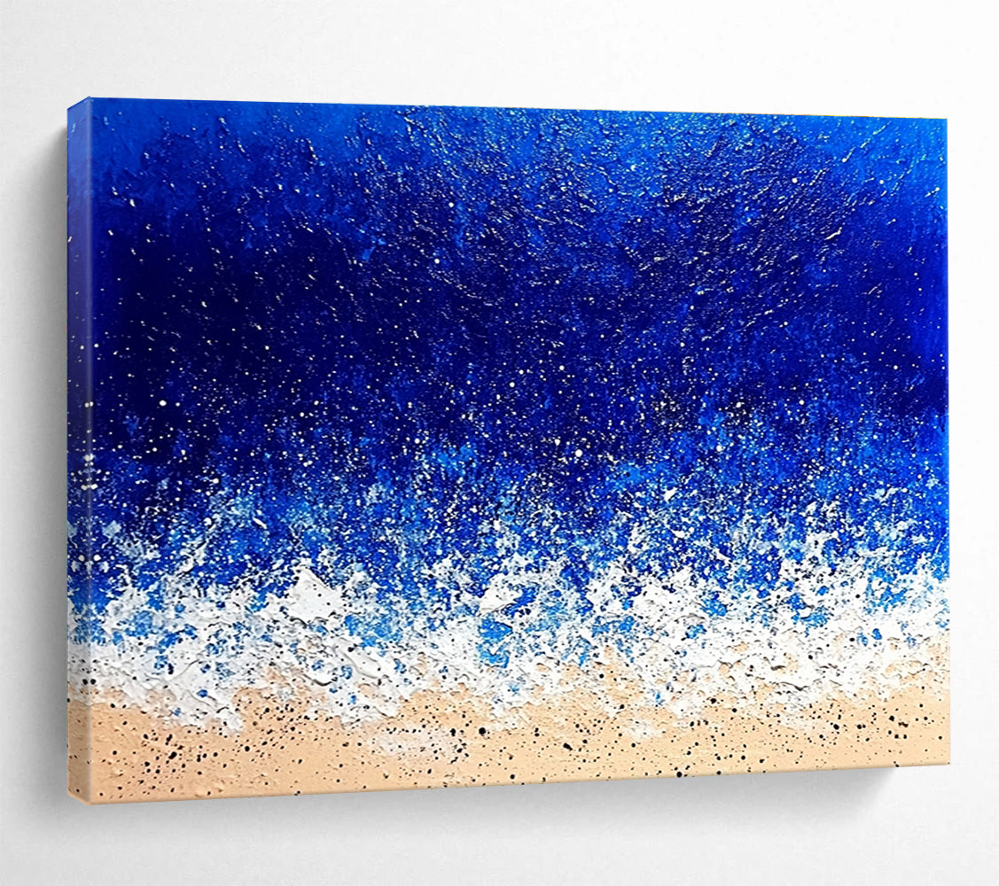 Extra Large Size Blue, White, and Beige Textured Abstract Seashore - Acrylic Painting WB285