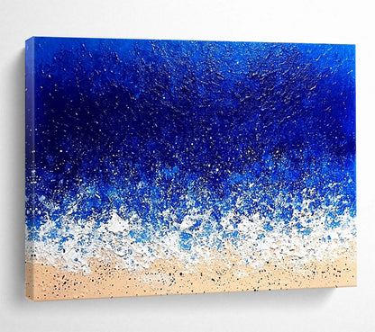 Extra Large Size Blue, White, and Beige Textured Abstract Seashore - Acrylic Painting WB285
